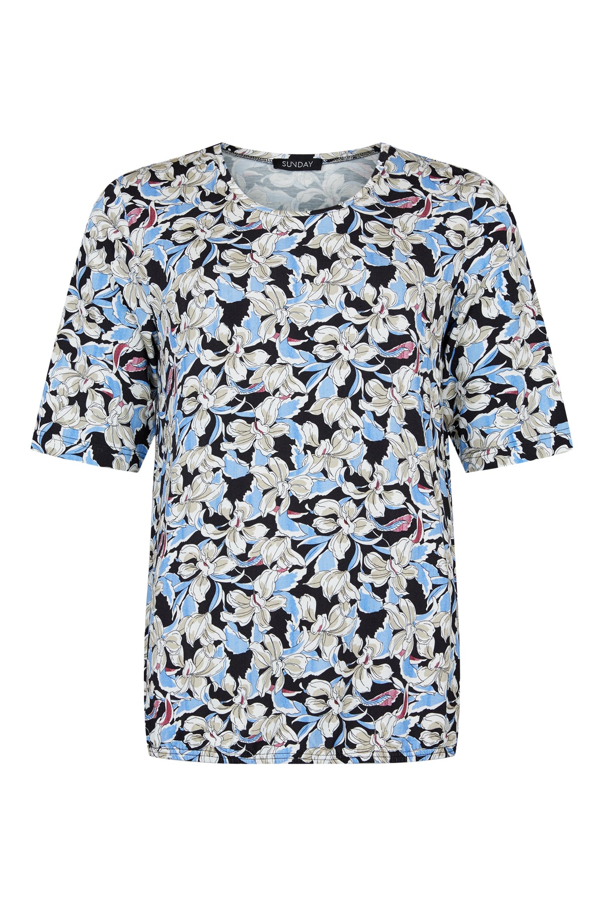 Sunday Blue, Cream and Burgundy Pattern Top