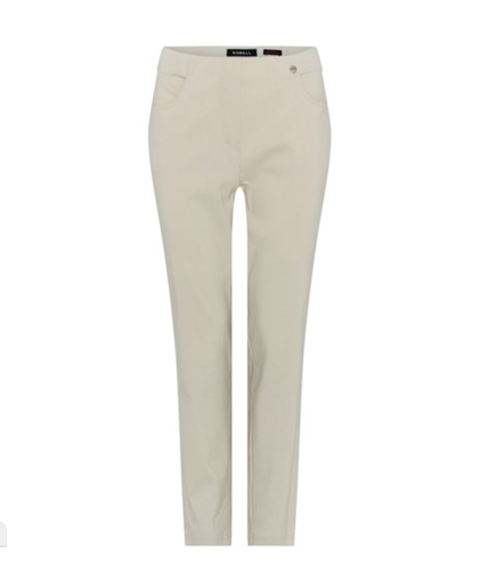 Robell Bella Beige Slim 68cm Length Trousers (No Turn-Up)