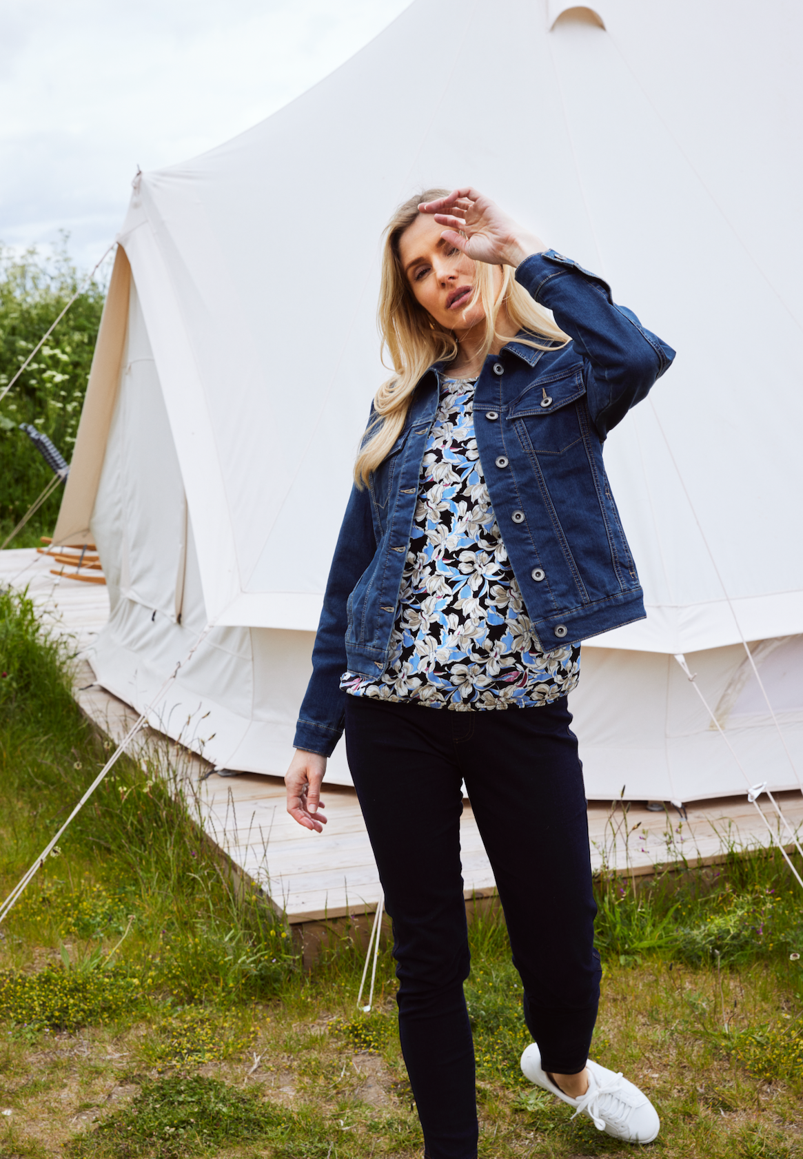 Sunday Blue, Cream and Burgundy Pattern Top
