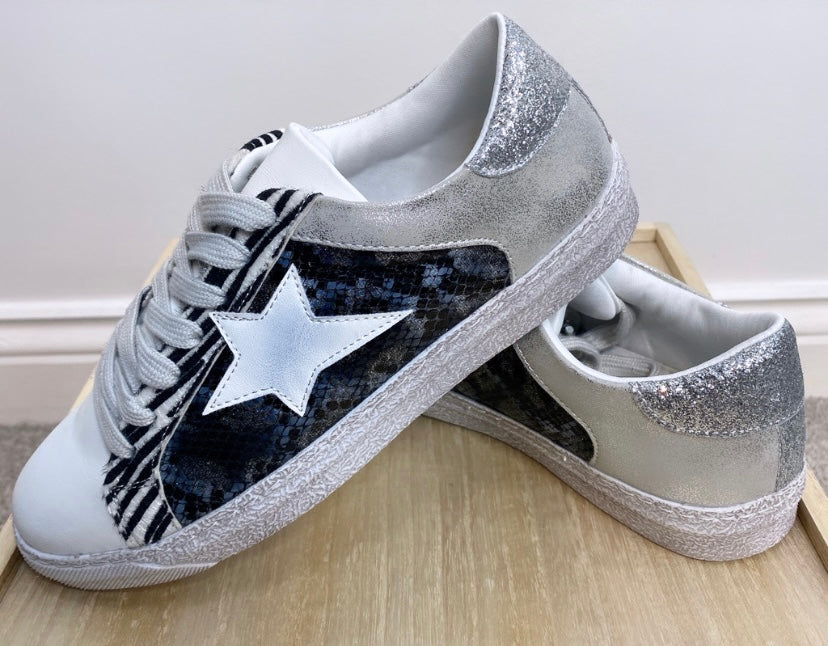 Black store silver trainers