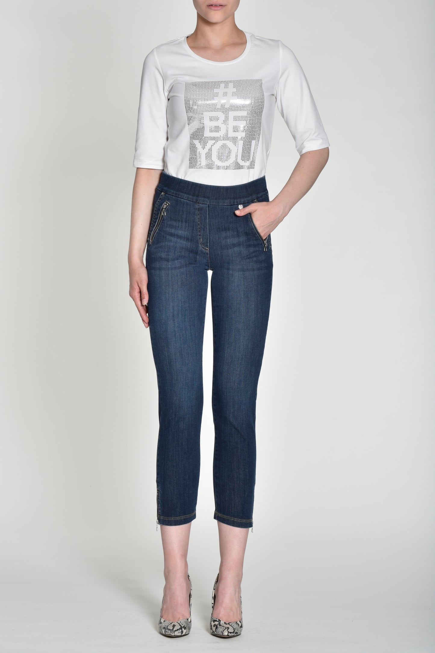 Robell Nena Denim Zip Detail Trousers