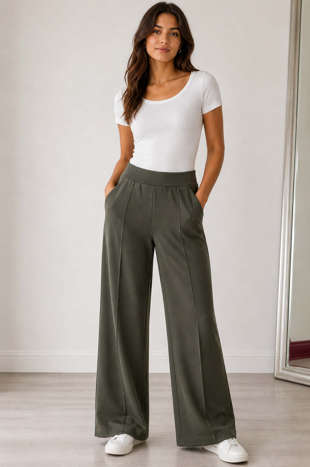 Emmy Bottle Green Straight Leg Trousers