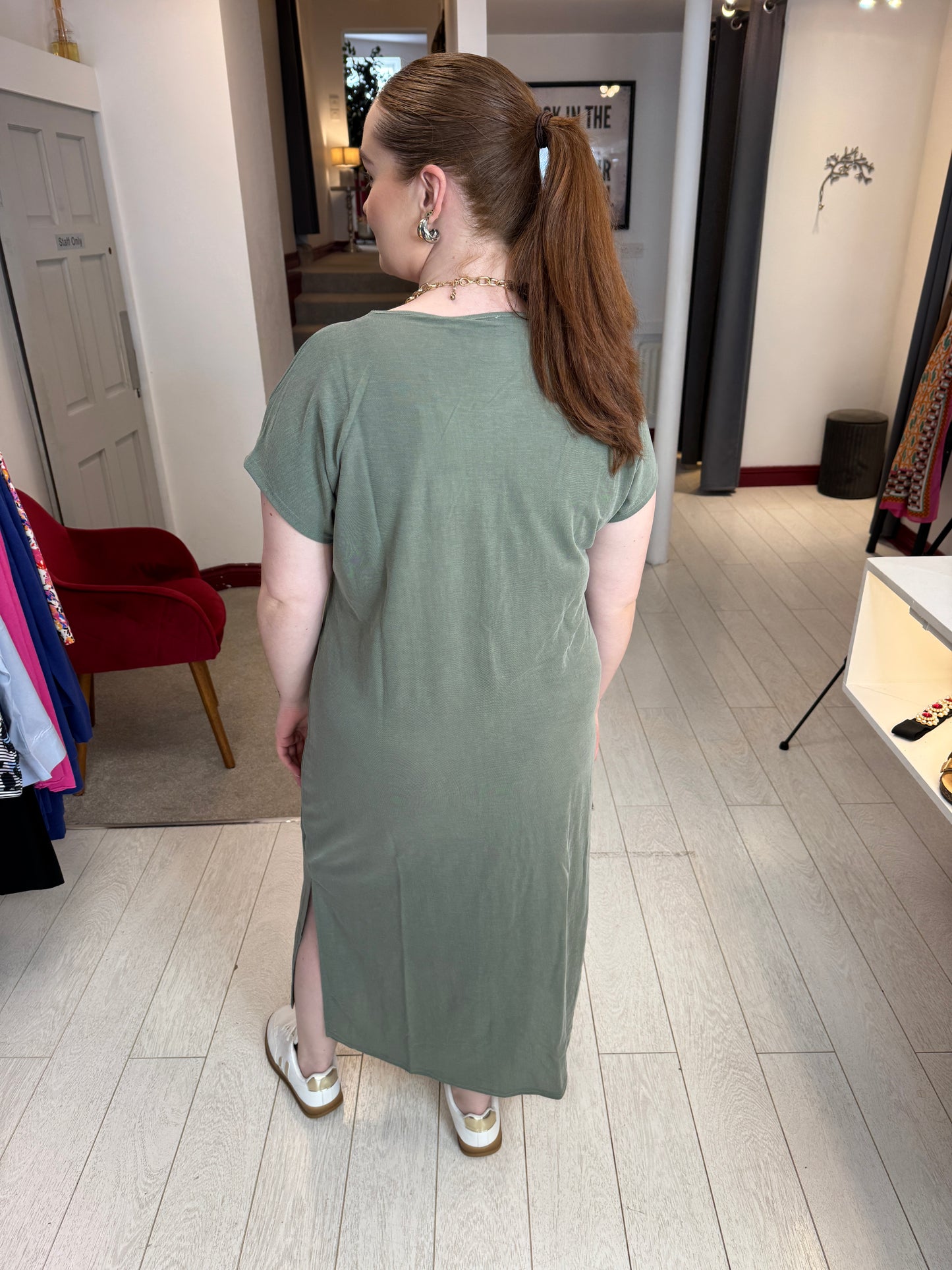 Olivia Khaki Twist Shift Dress