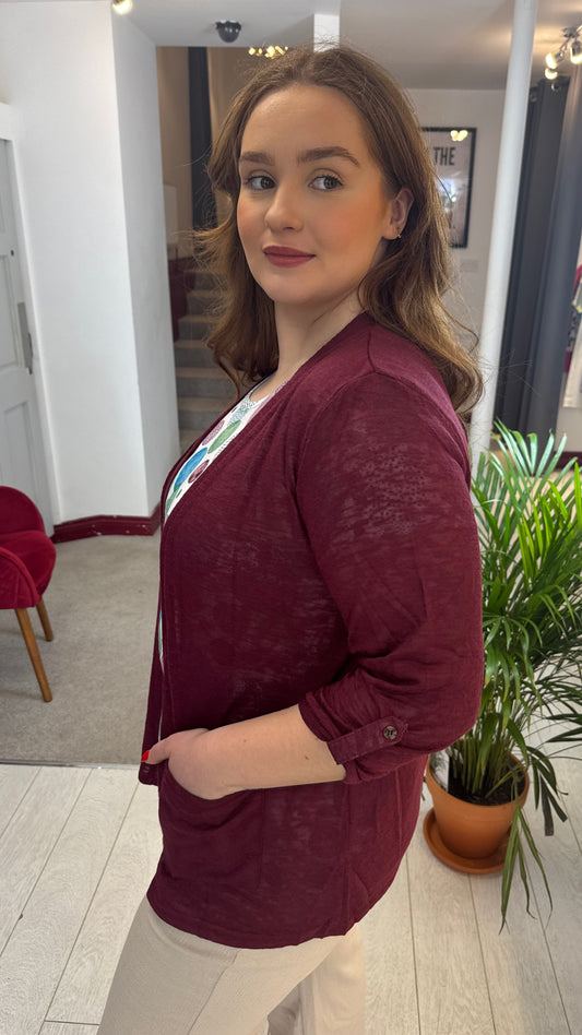 Rhea Burgundy Lightweight Summer Cardigan
