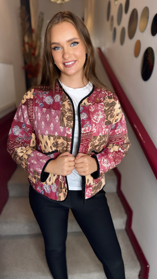 Rosa Burgundy Aztec Print Quilted Jacket