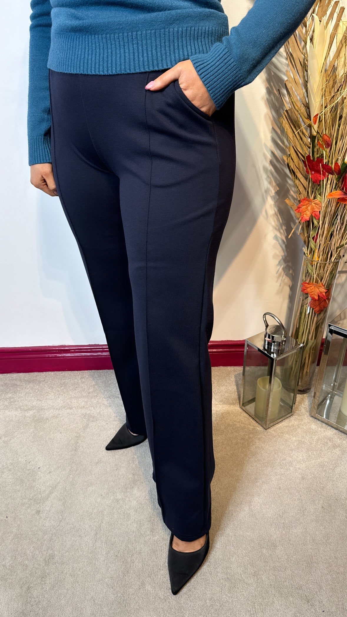 Jenny Navy Wide Leg Full Length Trousers