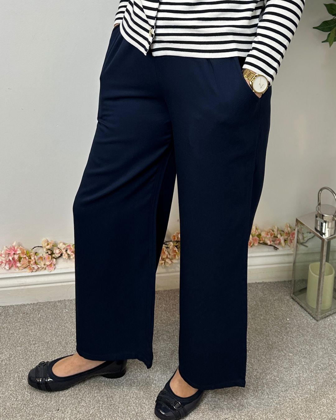 Beatrice Navy Cropped Palazzo Pants