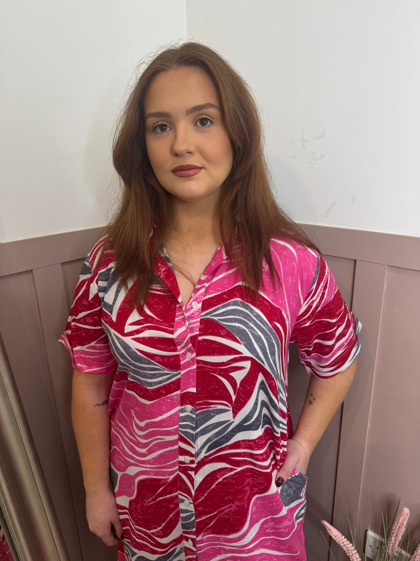Abira Red Astec Shirt Dress