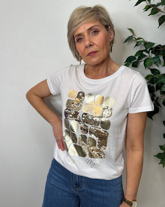 Layla White Gold Embellished T-Shirt