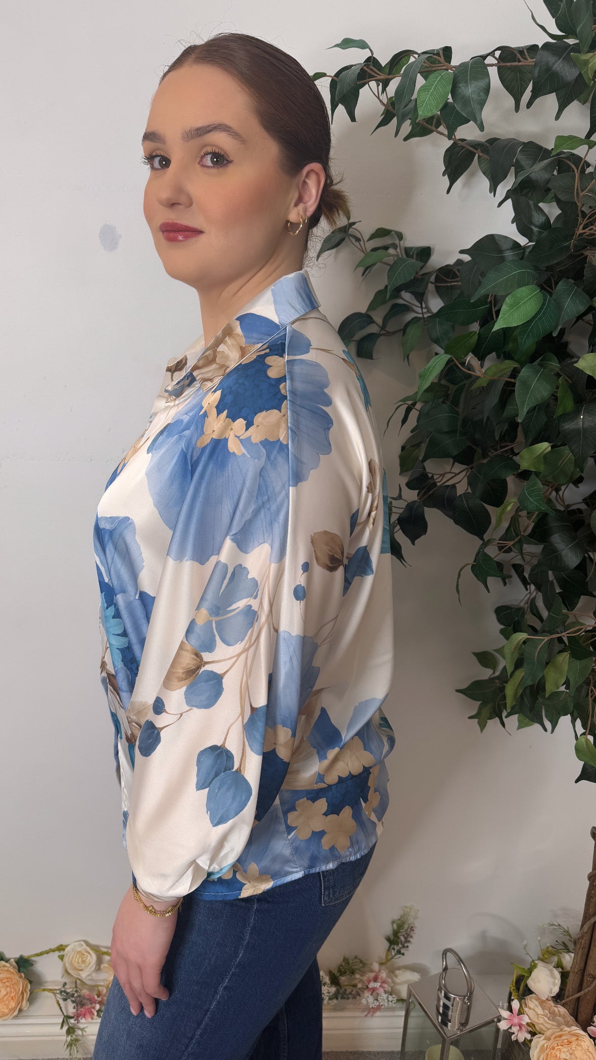 Izzy Blue Floral Satin Blouse