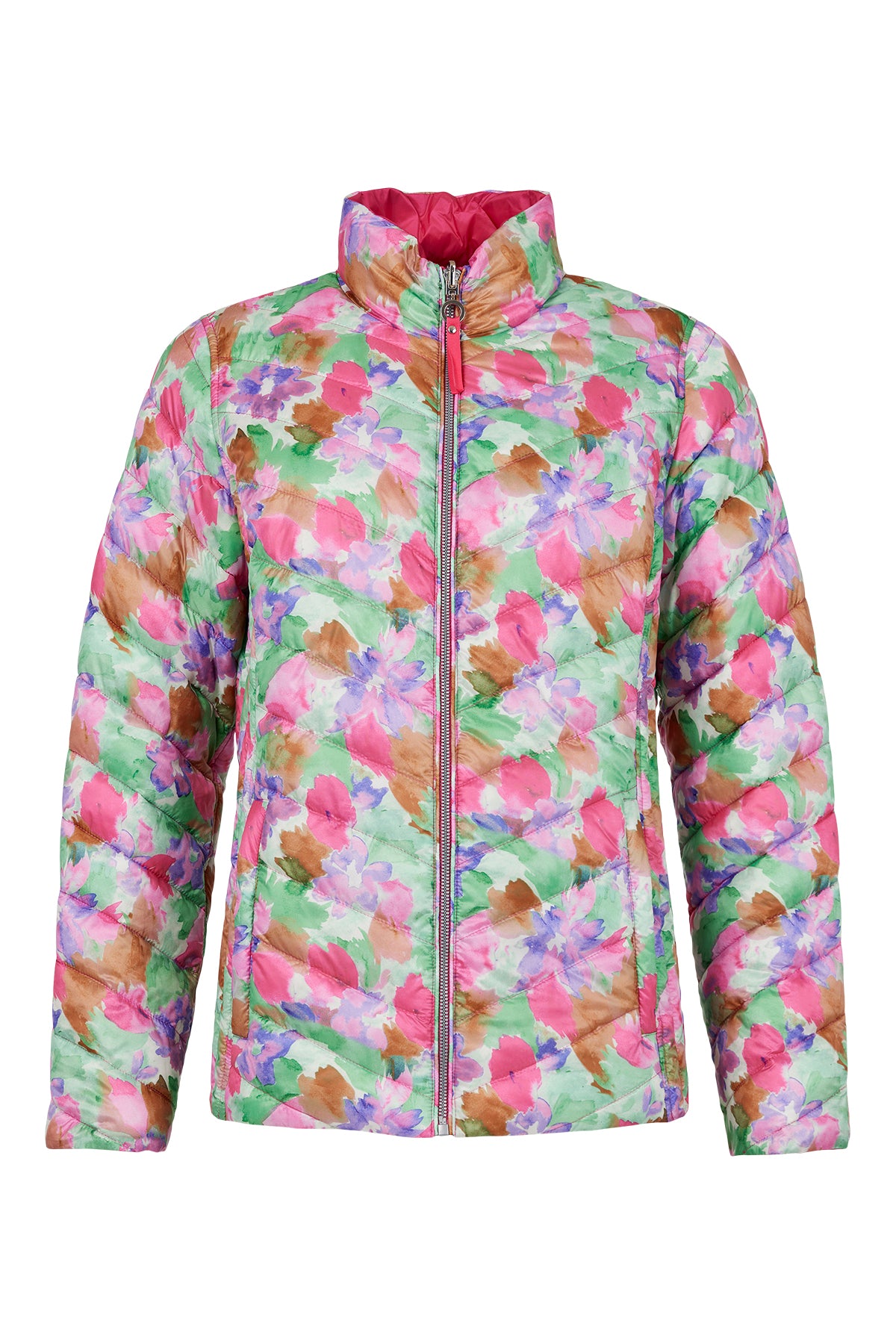 Frandsen Reversible Cerise Pink Floral Puffer Coat