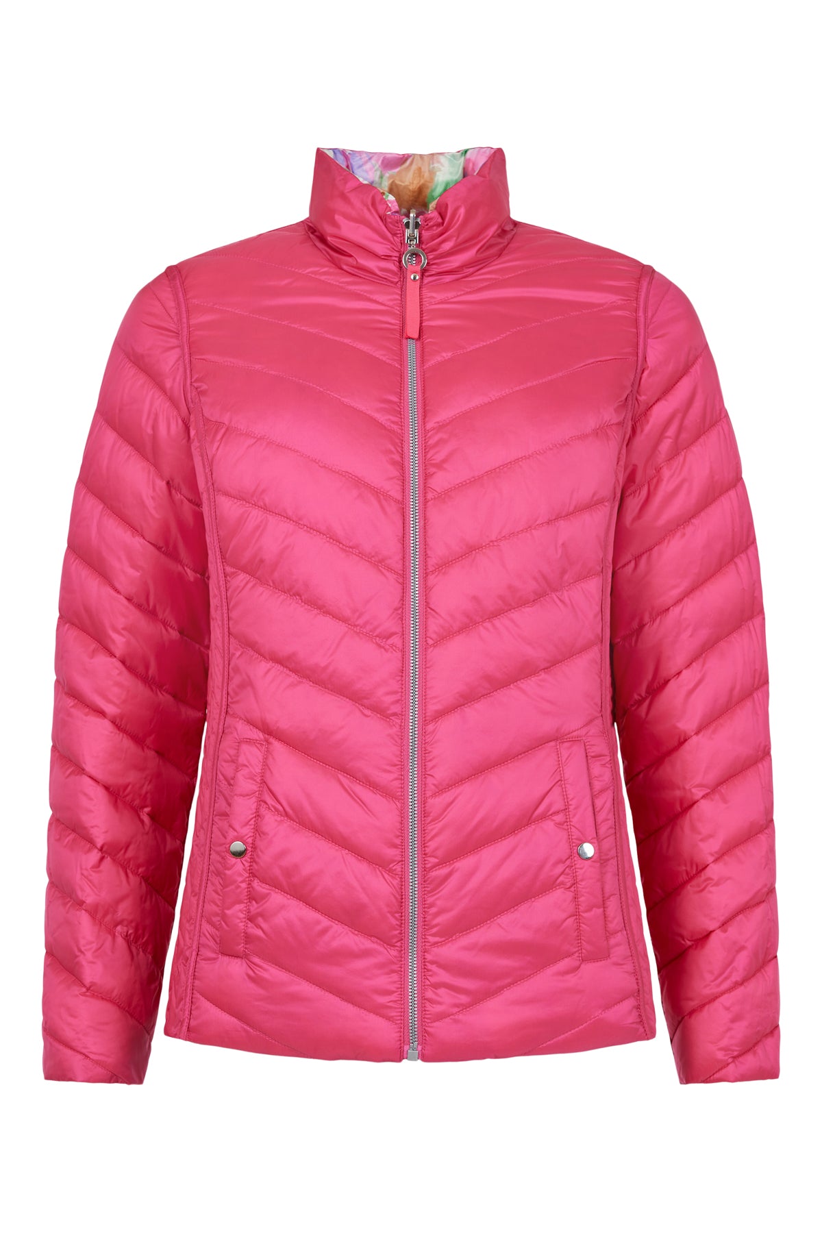 Frandsen Reversible Cerise Pink Floral Puffer Coat