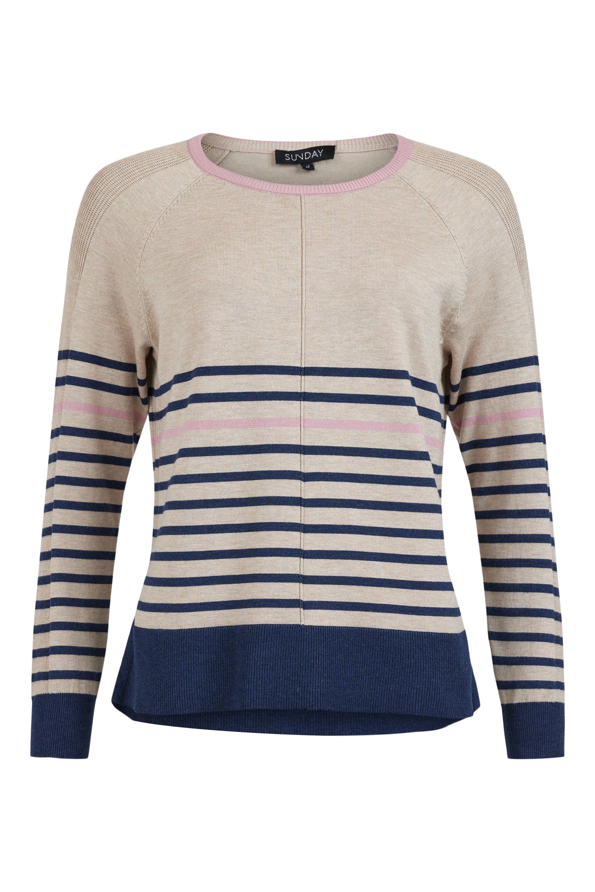 Sunday Beige Striped Navy and Pink Pullover