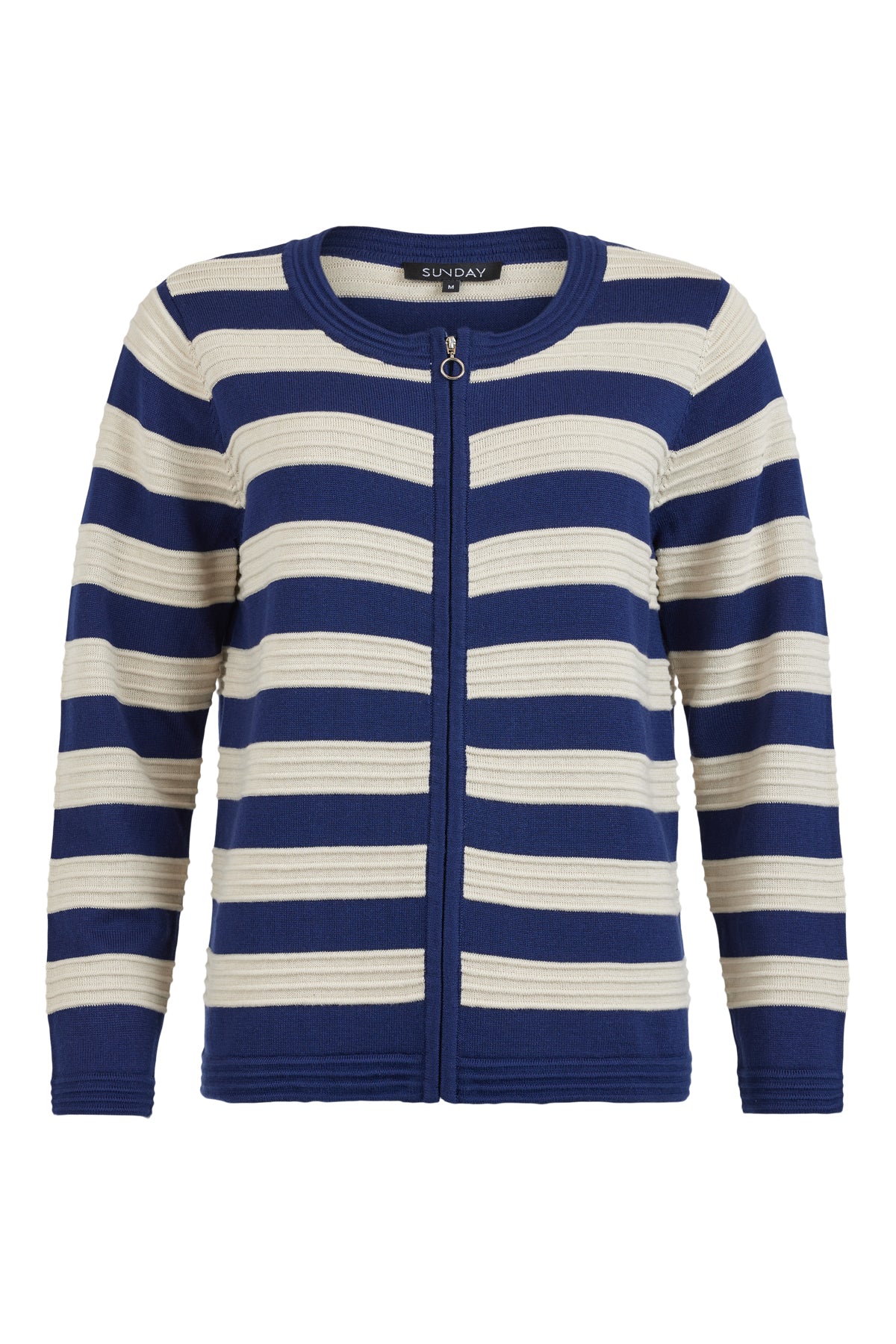 Sunday Striped Beige and Navy Zip Cardigan