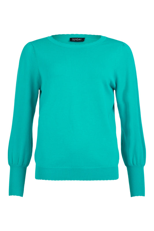 Sunday Turquoise Scallop Edge Pullover