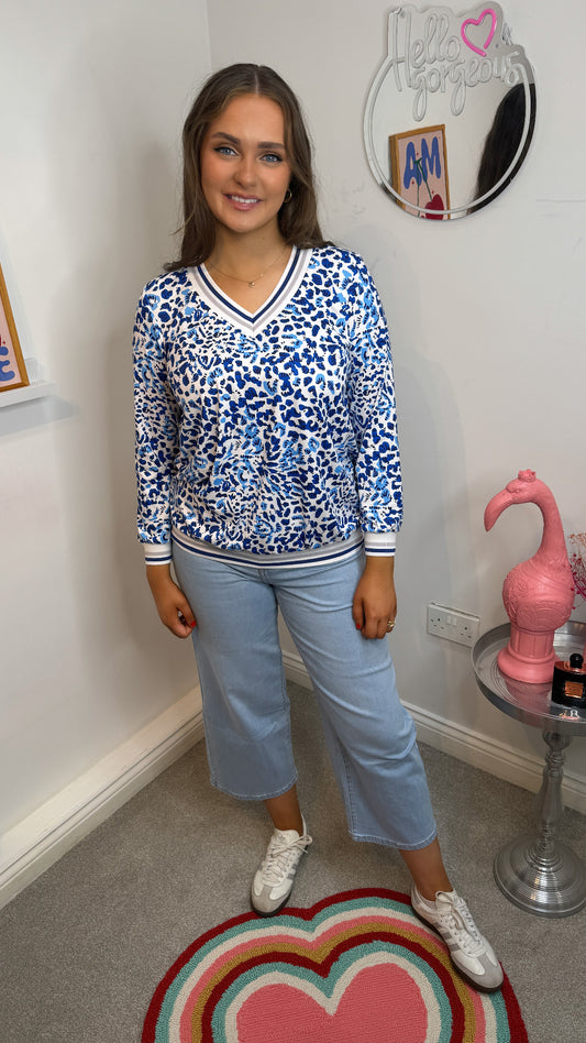 Kathy Blue V Neck Sports Blouse