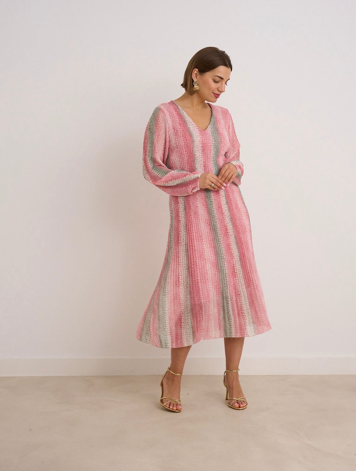 Reagan Coral Pleated Printed Dress