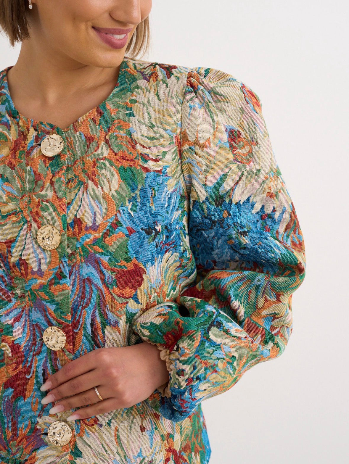 Tyra Emerald Floral Jacquard Print Jacket