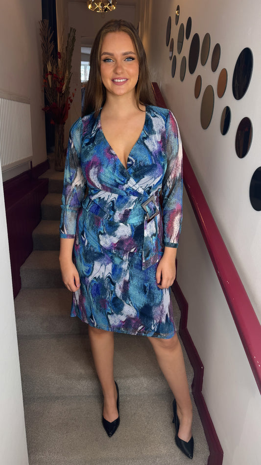 Lilly Aqua Abstract Midi Dress