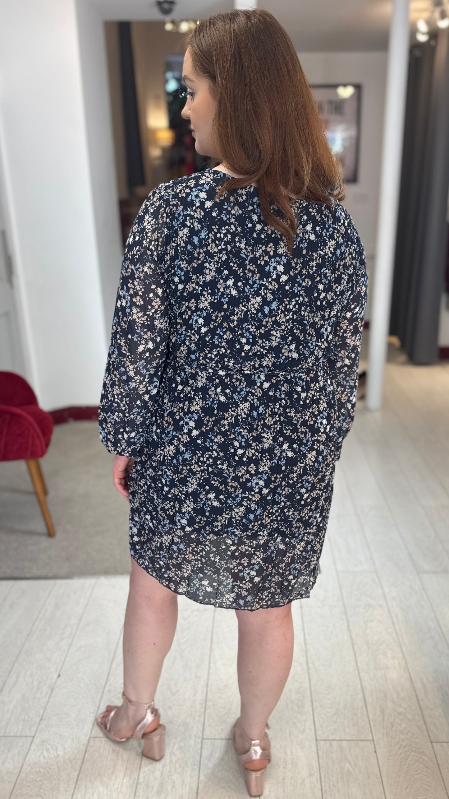 Anja Navy Ditsy Print Mini Dress