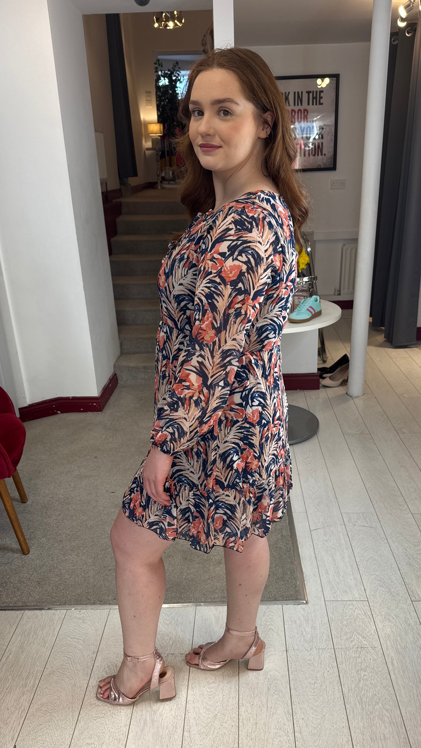 Dina Coral Floral Mini Dress