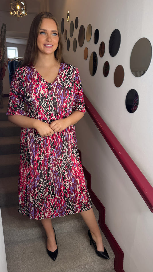 Cara Burgundy Pleated Midi Dress