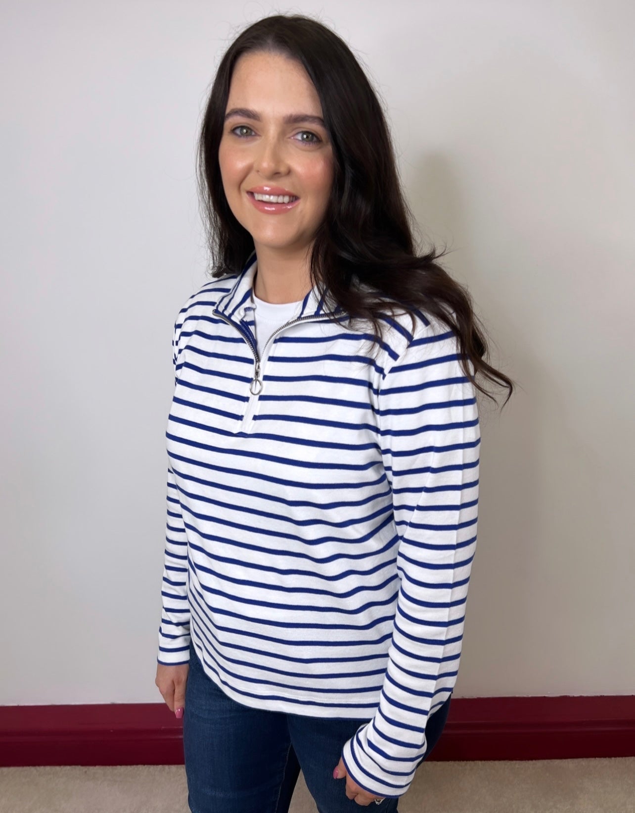 Zara Striped Half Zip Cotton Jumper