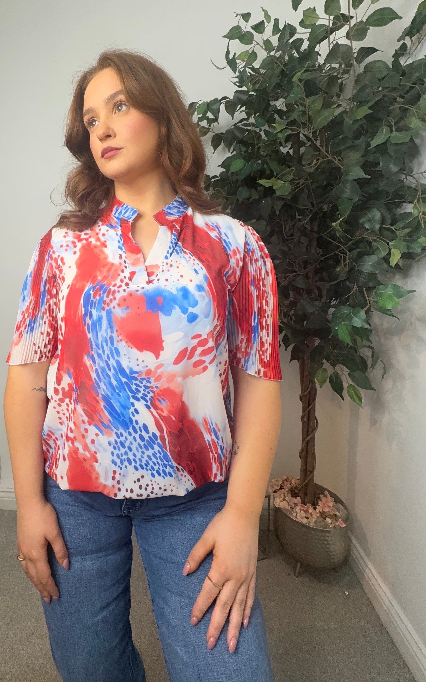 Lea Blue & Orange Spotted Blouse