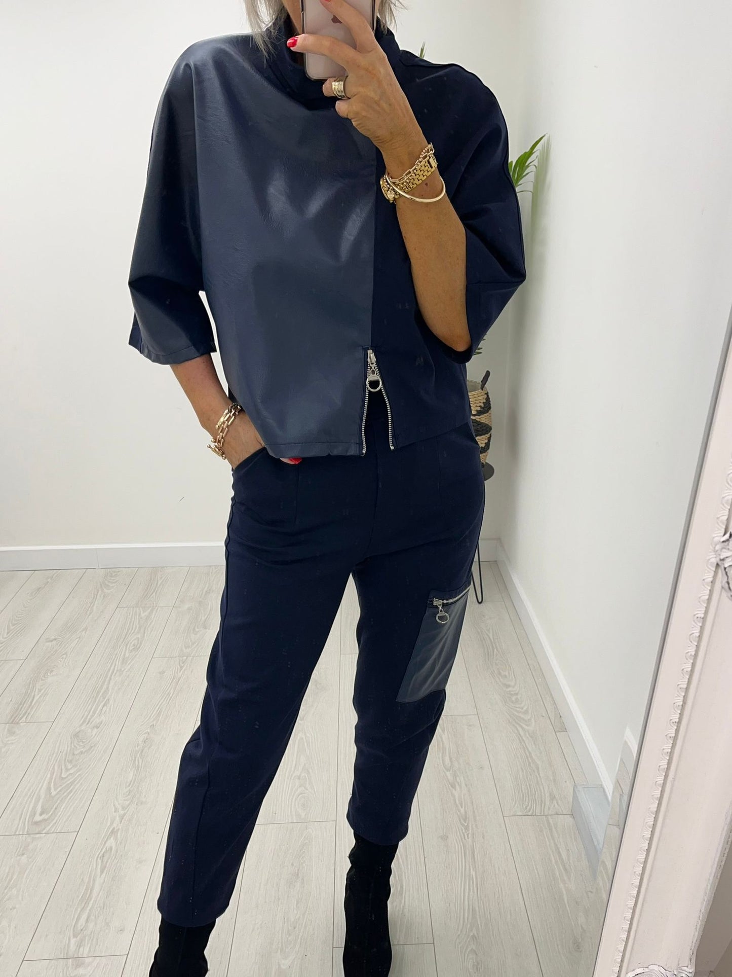 Montana Navy Leather Trousers