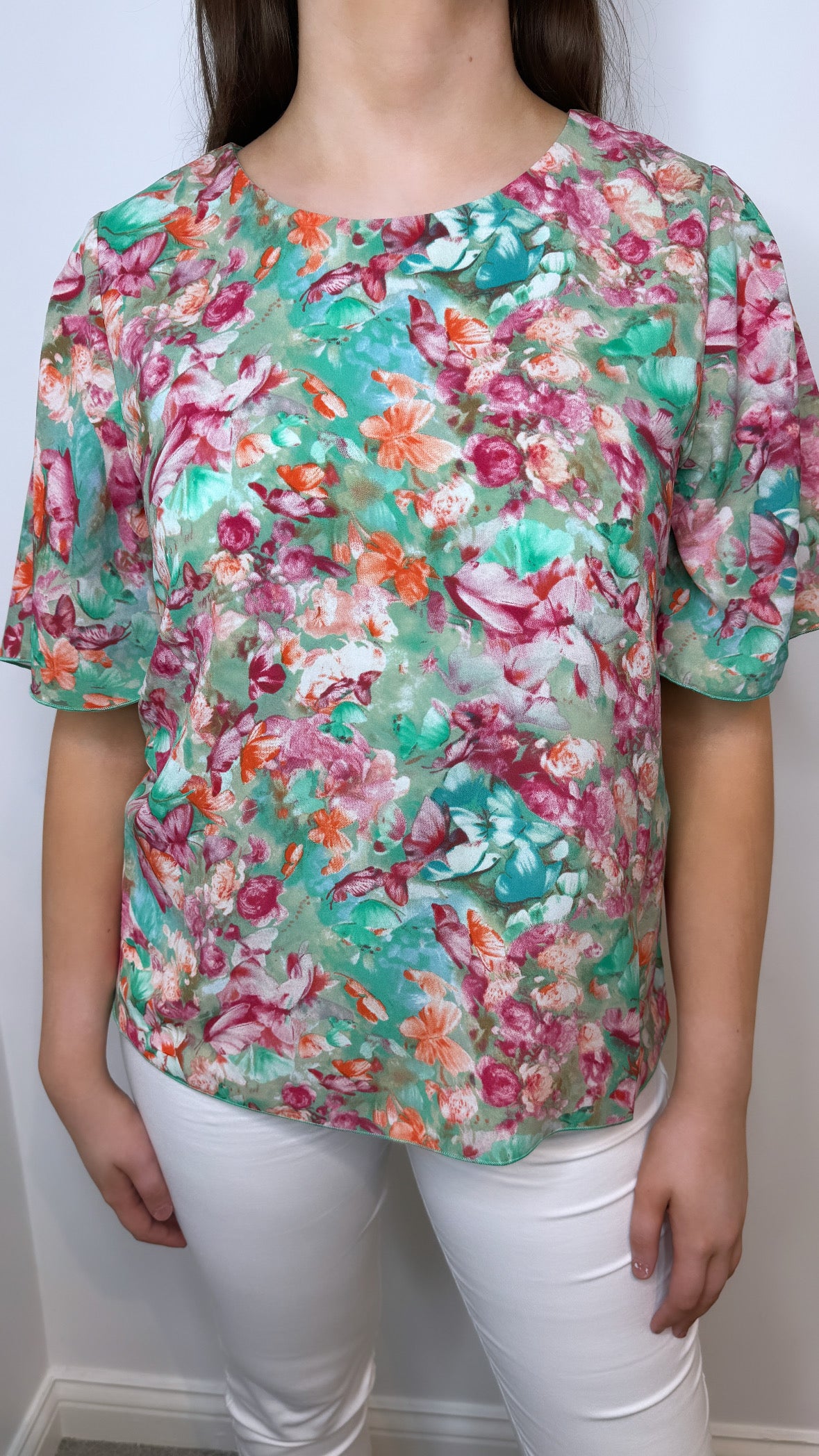 Sunday Mint, Pink & Orange Pattern Blouse