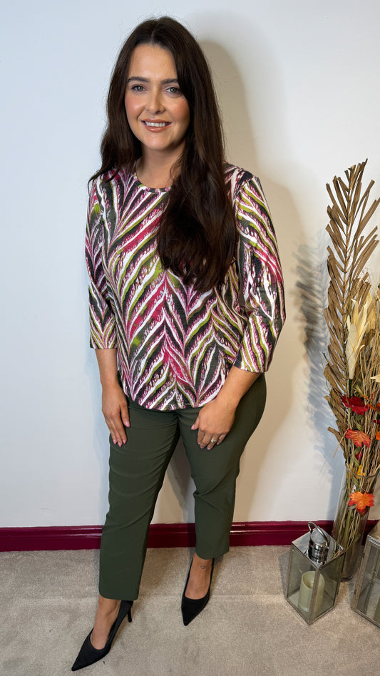 Sunday Khaki and Pink Swirl Print Top