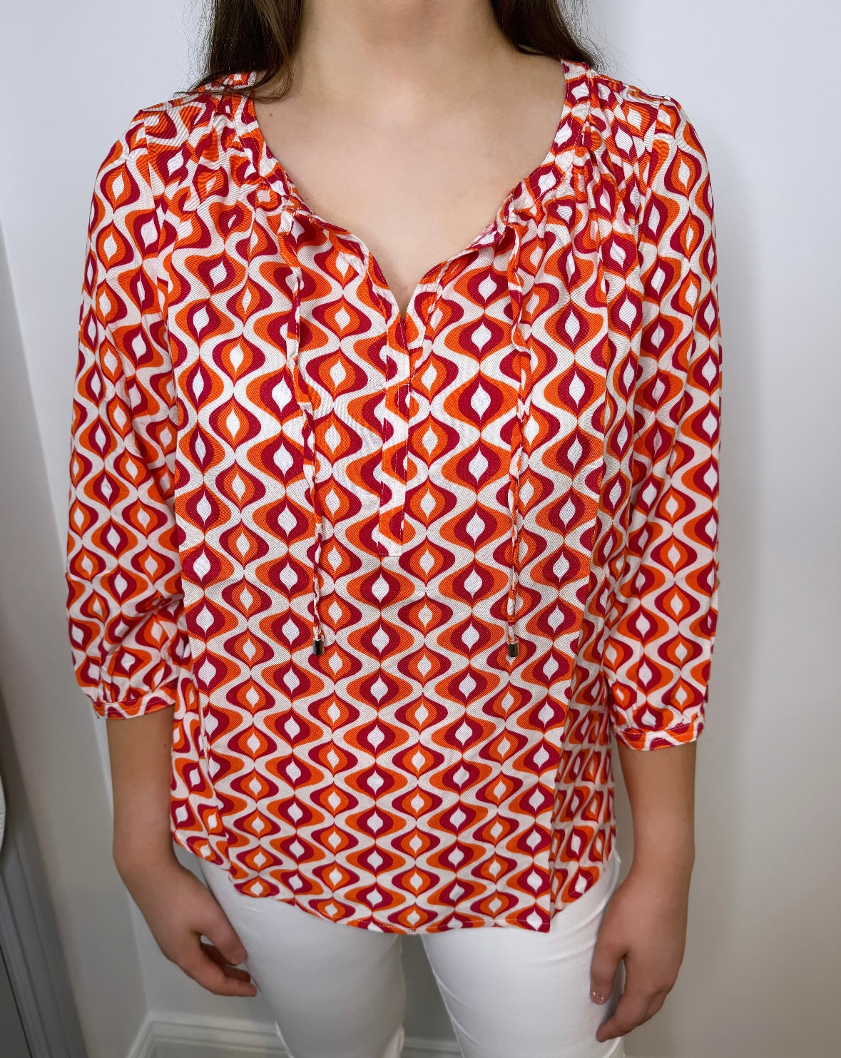 Angie Orange and Pink Keyhole Blouse