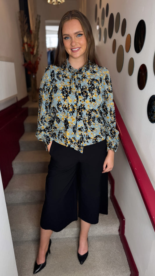 Cassie Blue Tie Neck Blouse
