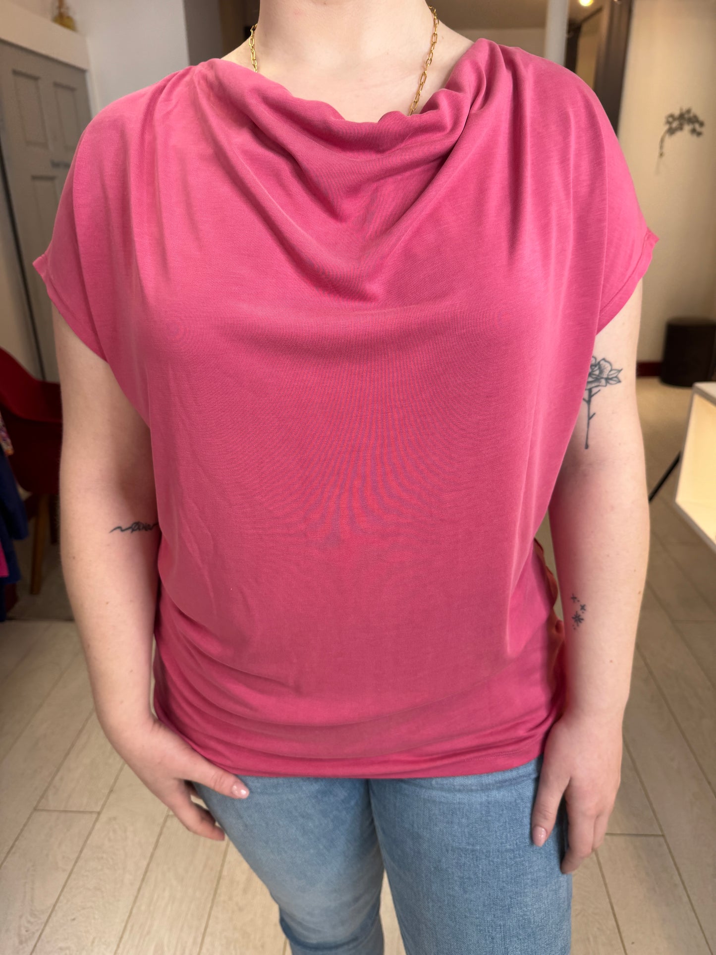 Delia Raspberry Cowl Neck Blouse