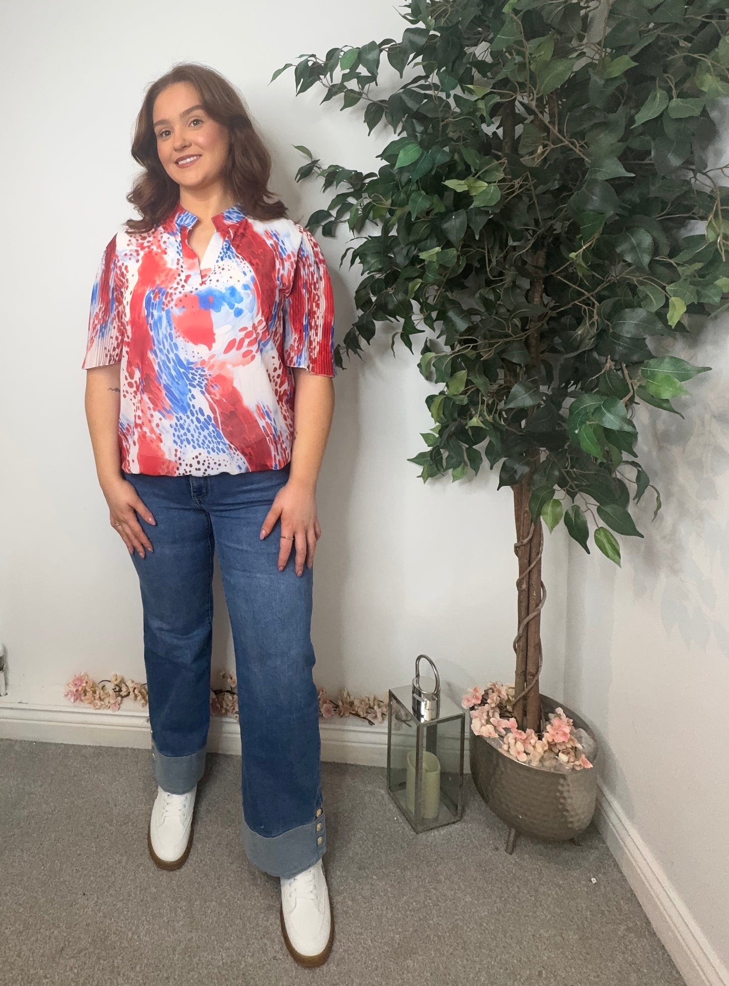 Lea Blue & Orange Spotted Blouse