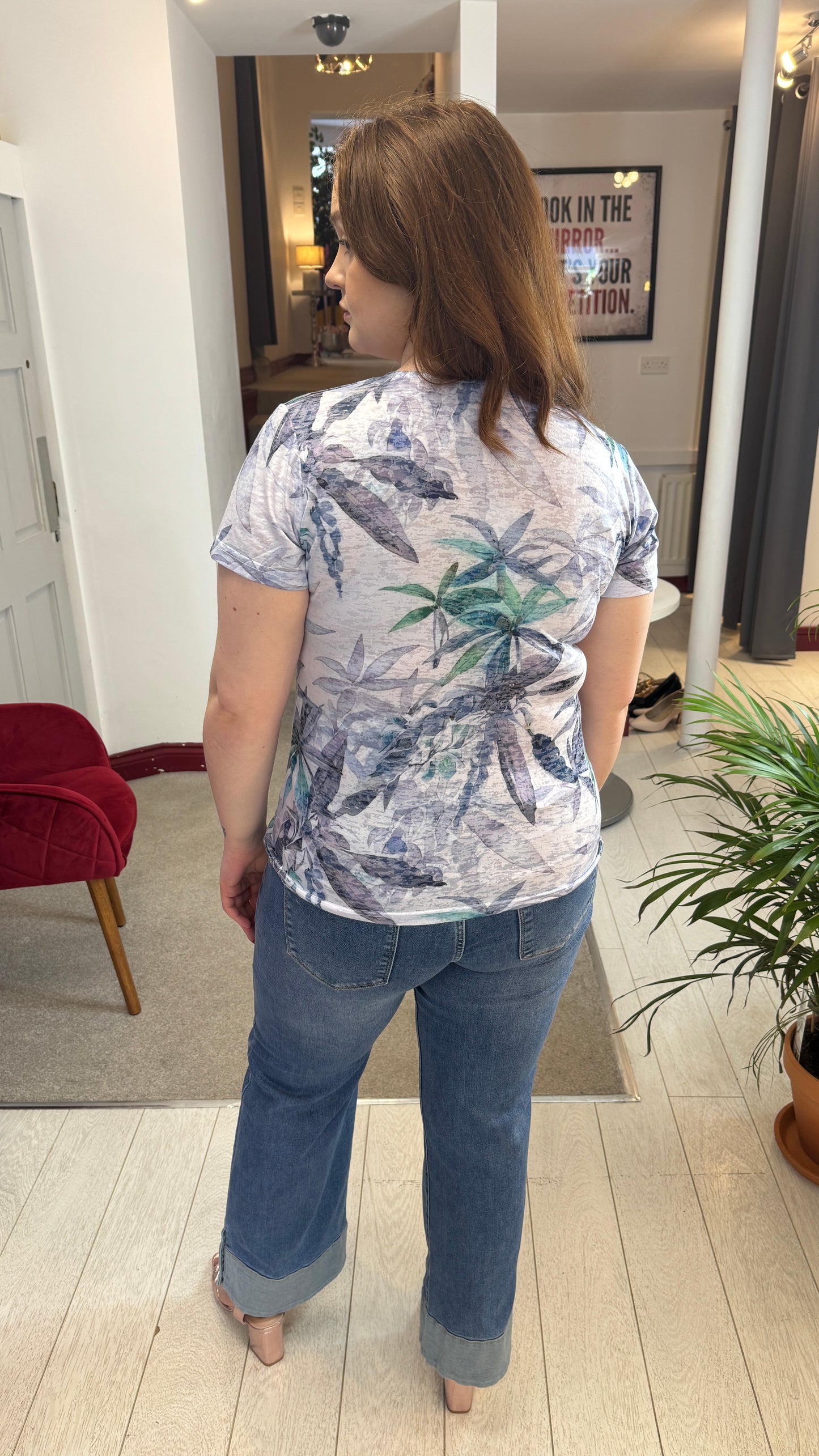Iona Navy Leaf Print T-Shirt