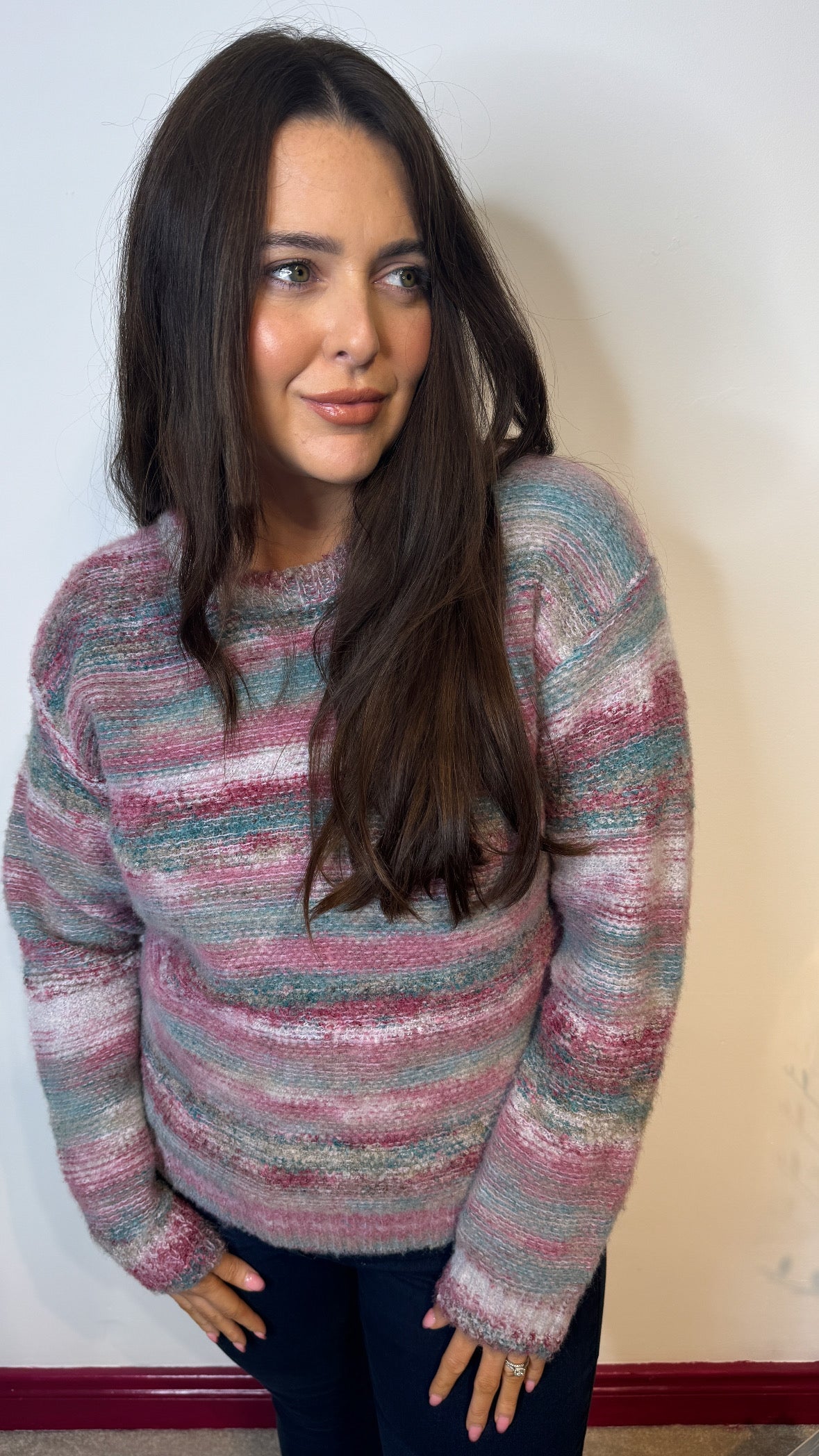 Luxury Pink and Teal Round Neck Jumper