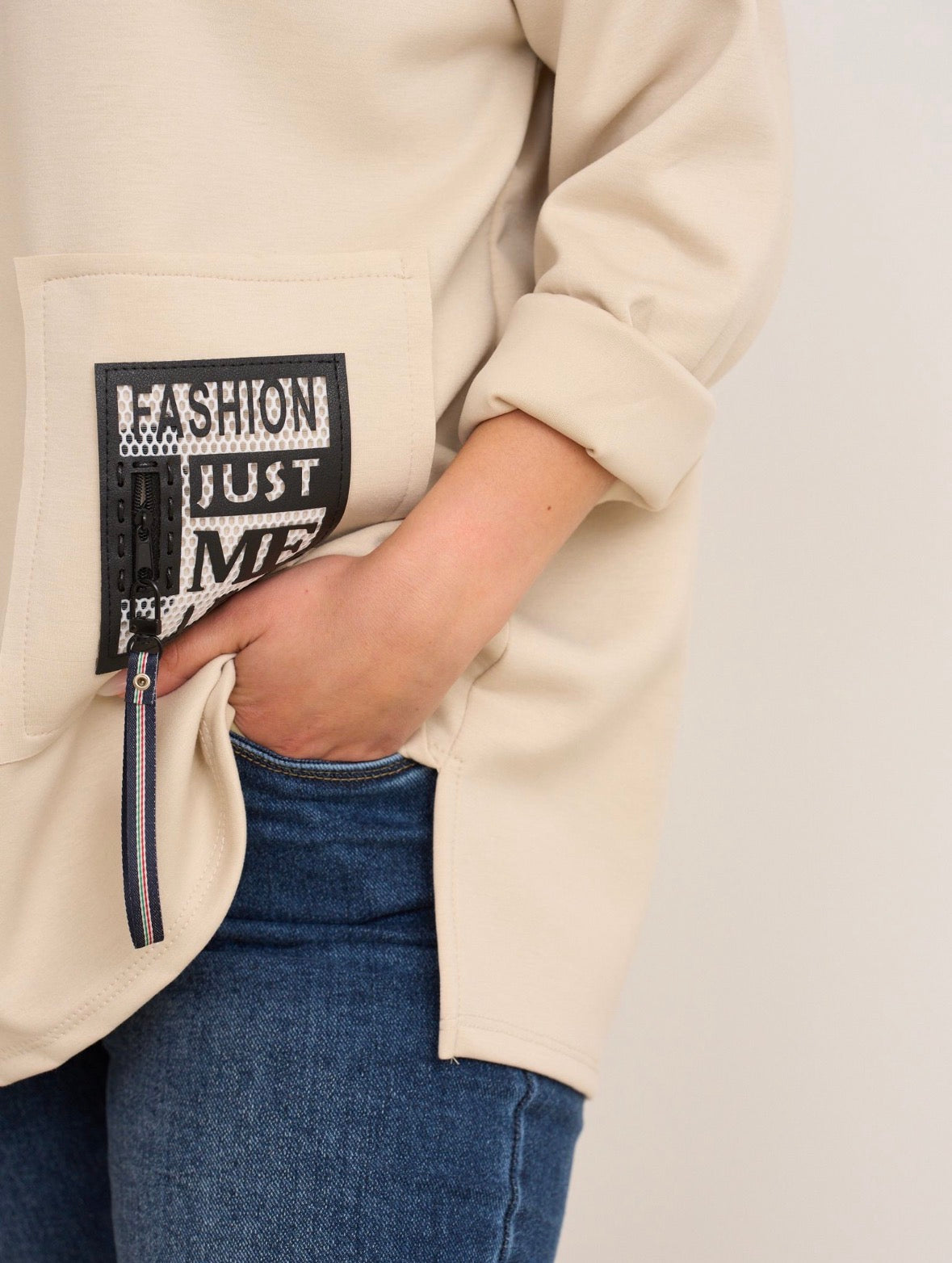 Cali Beige 'Fashion' Slogan Jumper