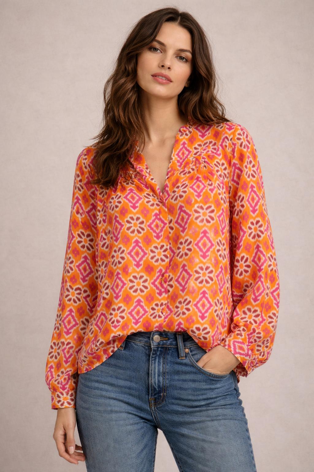 Megan Orange & Pink Blouse