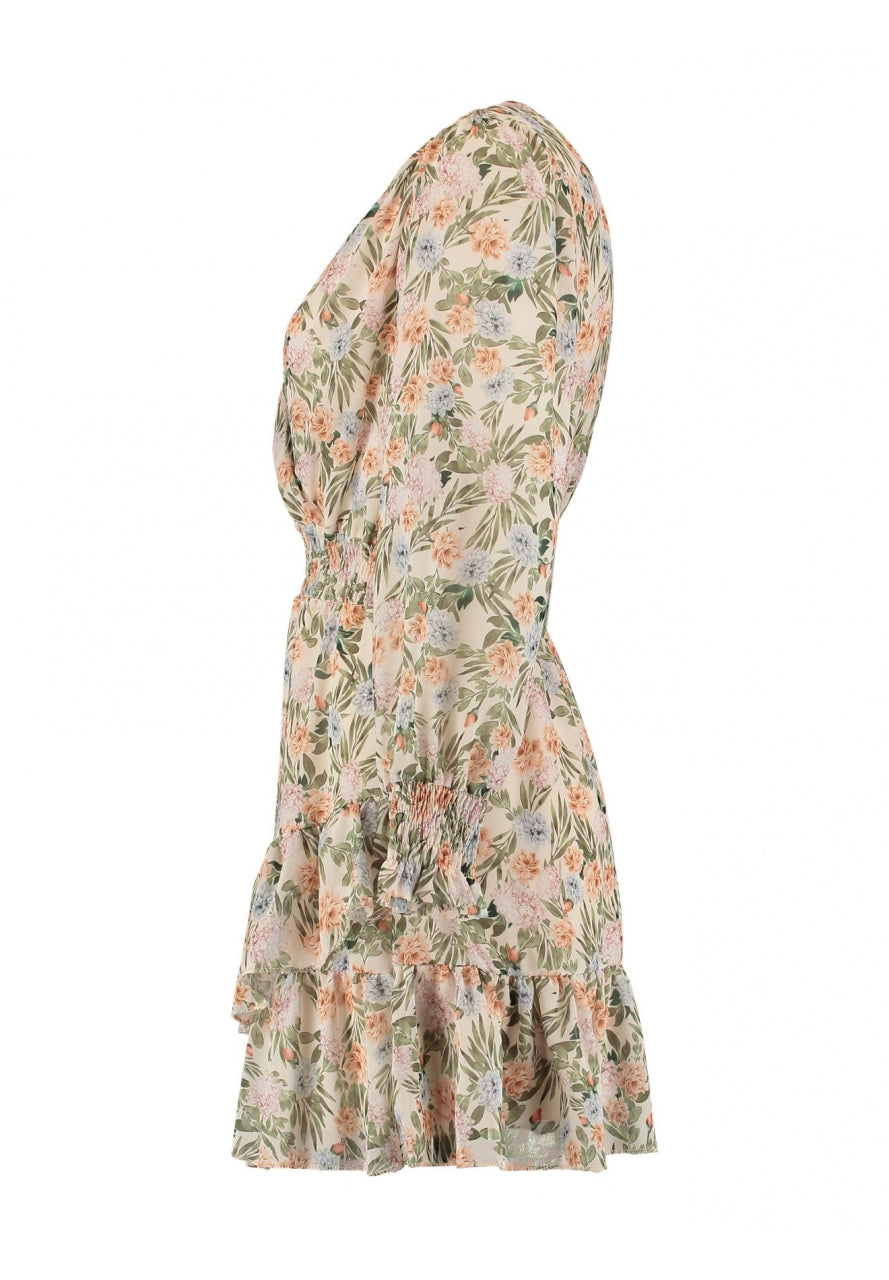 Belia Beige Flower Mini Dress