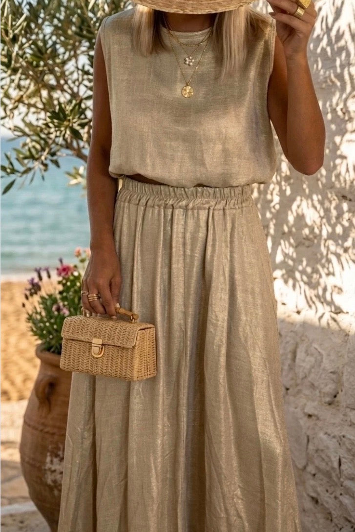 Allie Gold Linen Skirt & Top Set