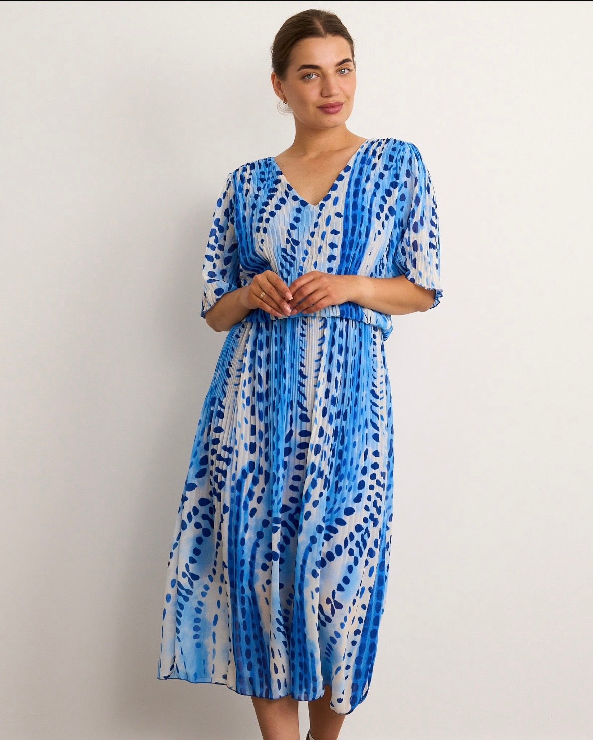 Cara Royal Blue Pleated Midi Dress