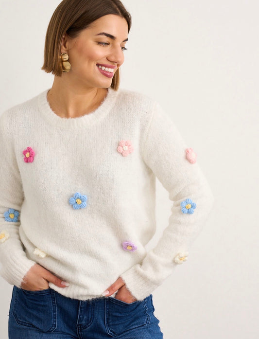 Poppy White Floral Jumper
