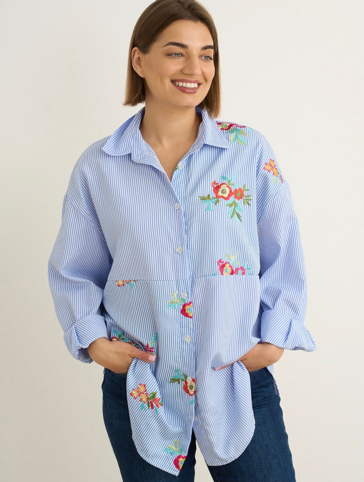 Larza Blue Stripe Floral Shirt