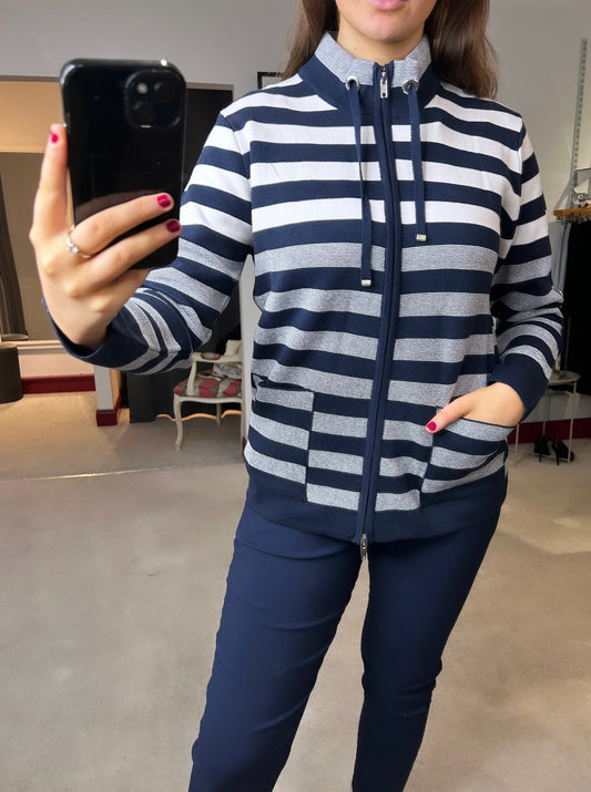 Beverly Navy Striped Knit Cardigan