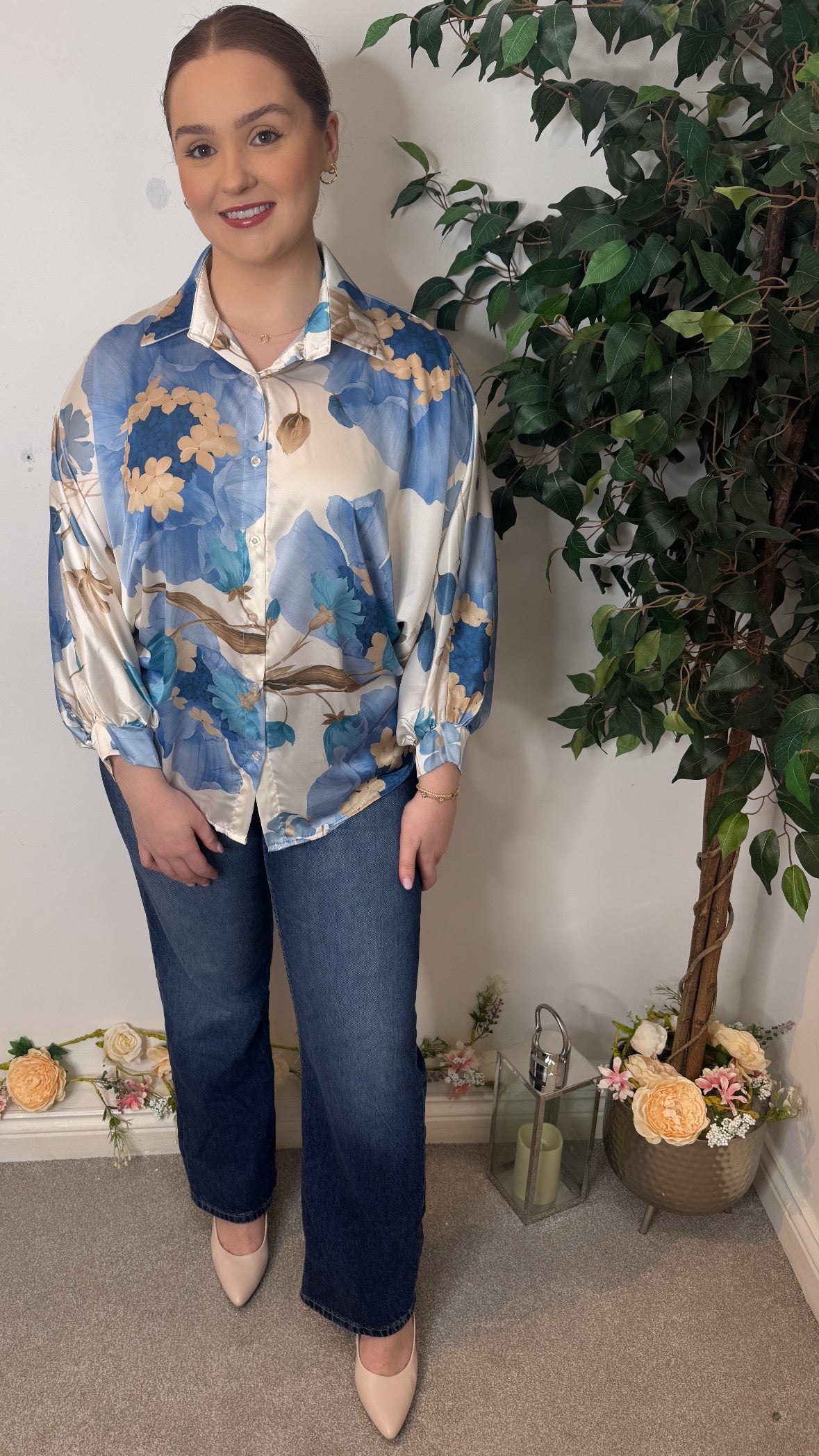 Izzy Blue Floral Satin Blouse