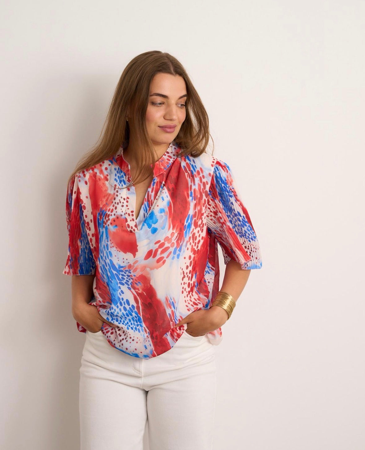Lea Blue & Orange Spotted Blouse