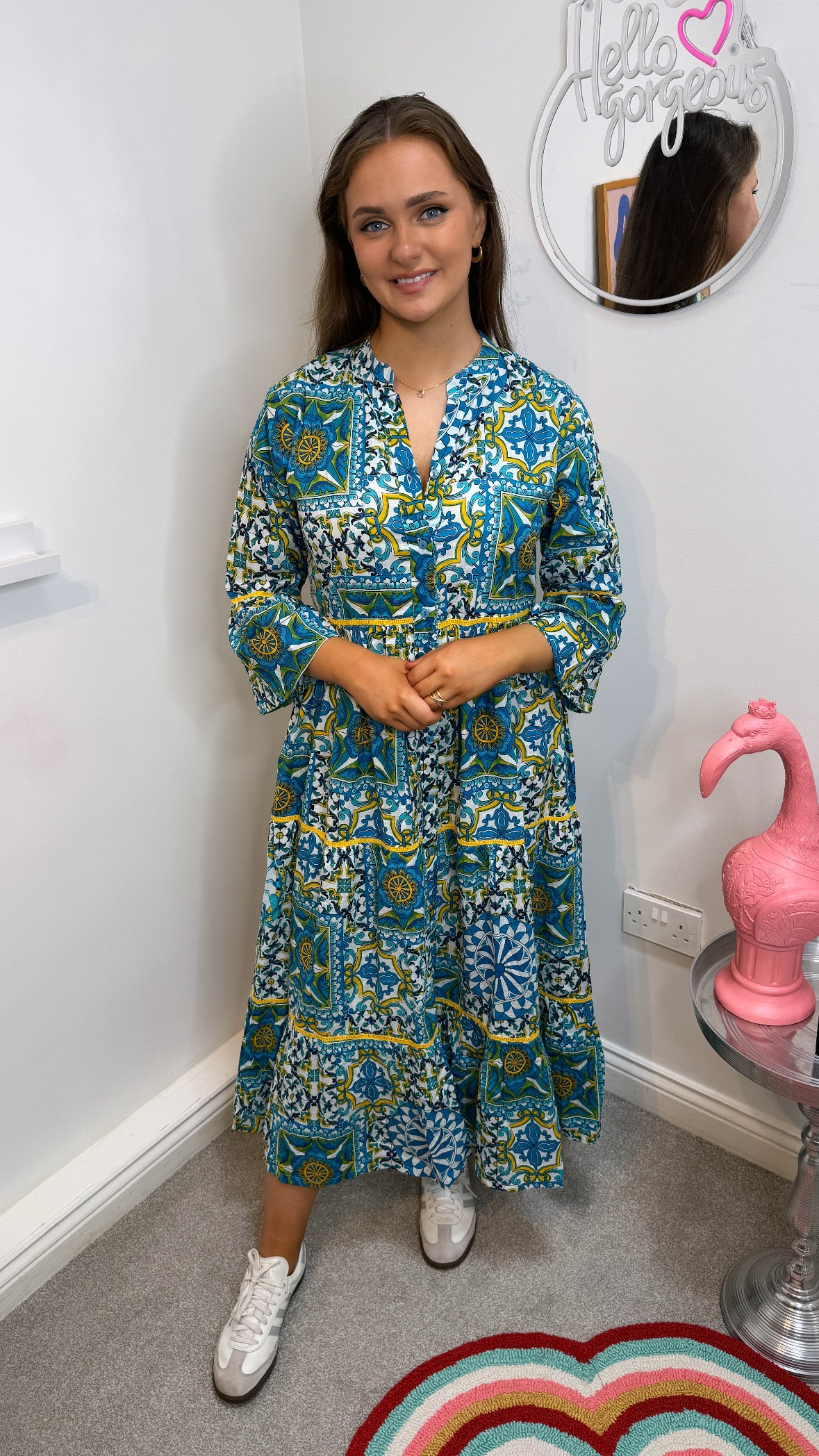 Bhavya Blue Aztec Print Maxi Shirt Dress