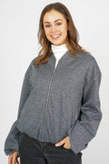 Carrie Grey Herringbone Print Bomber