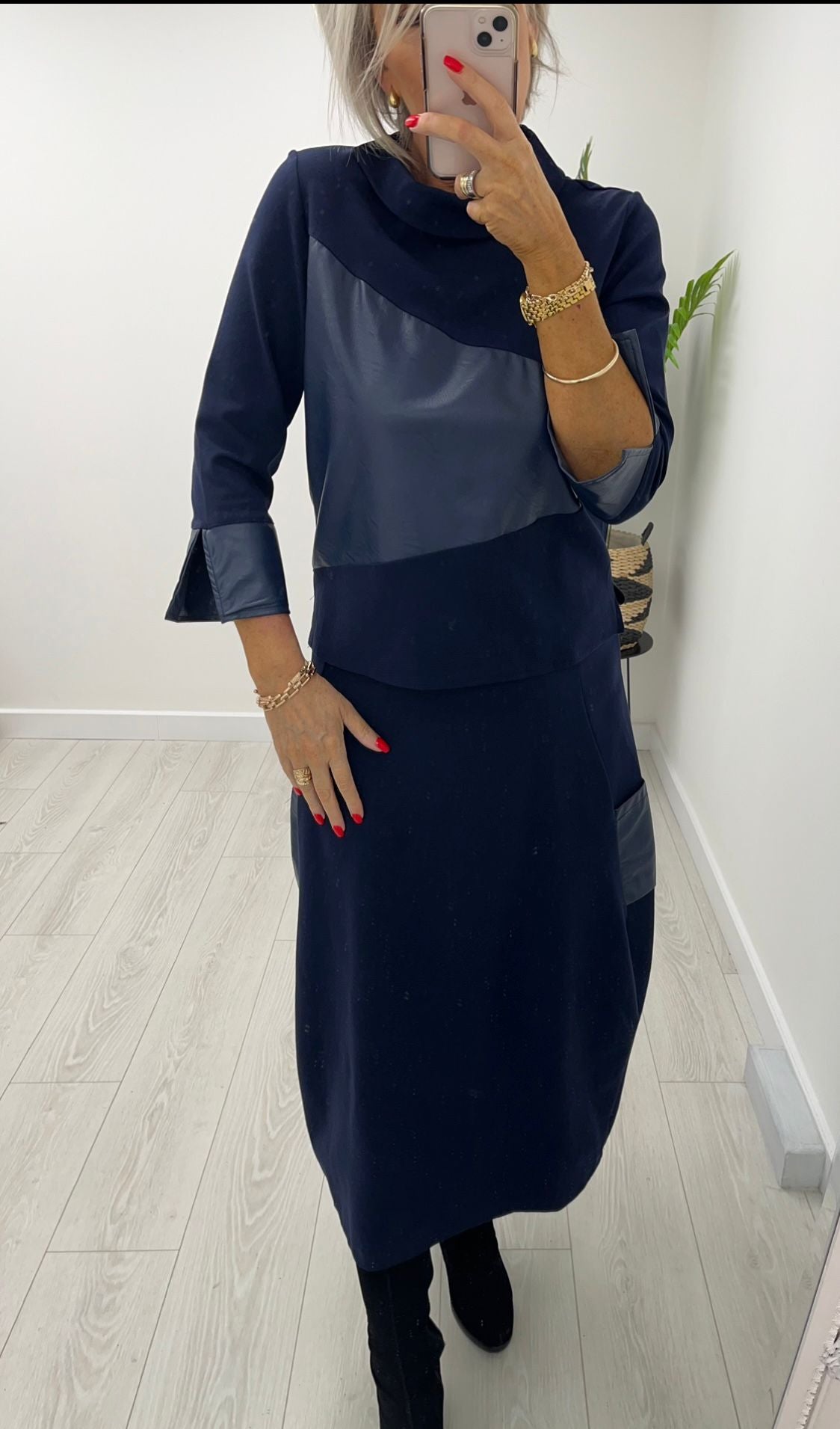 Miley Navy Leather Skirt